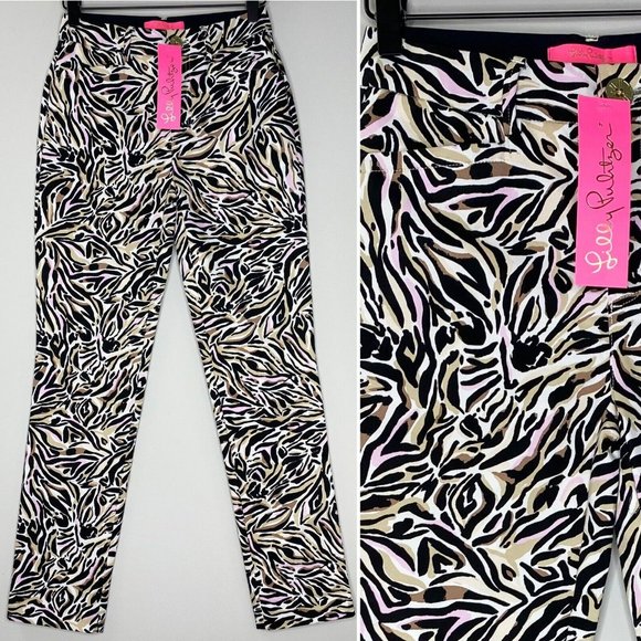 Lilly Pulitzer Kelly Slim Ankle Pants Animal Print Mob WifeSize 00 or XXS